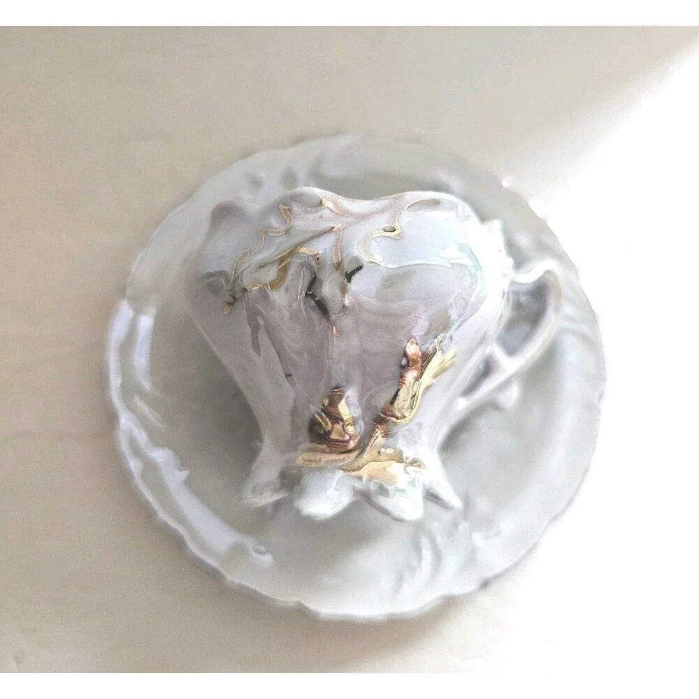 Vintage Mint Green Lusterware Miniature Cup And Saucer
